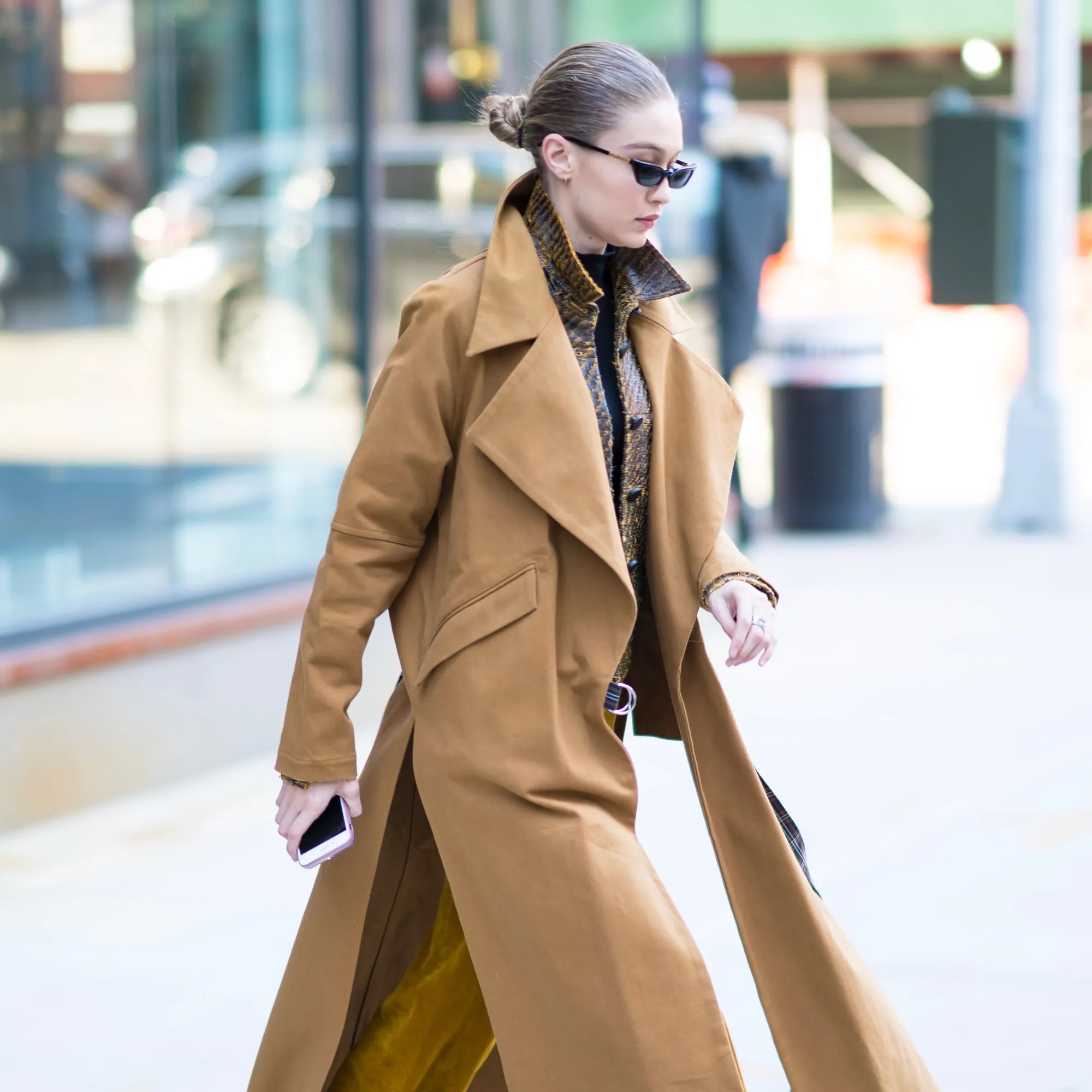 Camel wool coat layered over tweed, winter in Paris